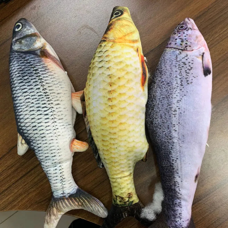 USB rechargeable electronic jumping fish cat toy in multicolour, 30cm long.