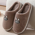 Women's plaid rabbit design artificial fur house slippers with a thick rubber sole, shown in multiple colour options.