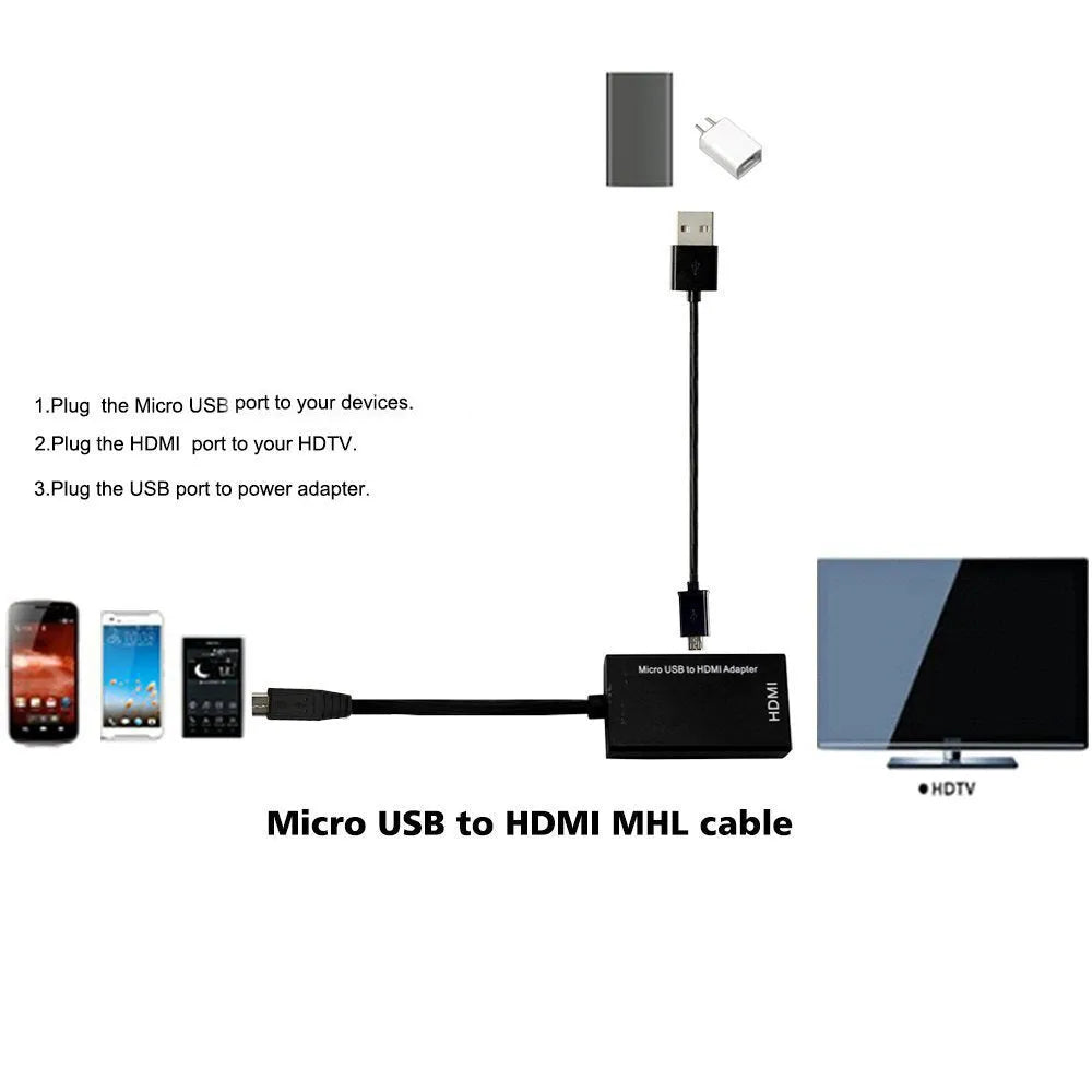 Black HD to HDMI adapter cable for connecting mobile phones to television displays