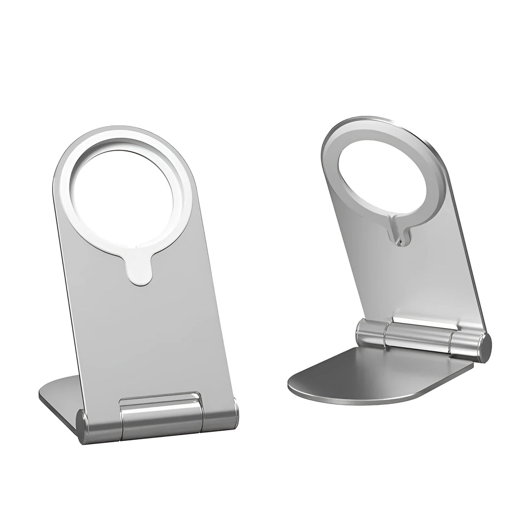 Silver vertical adjustable magnetic phone mounting bracket for iPhone 12 models.