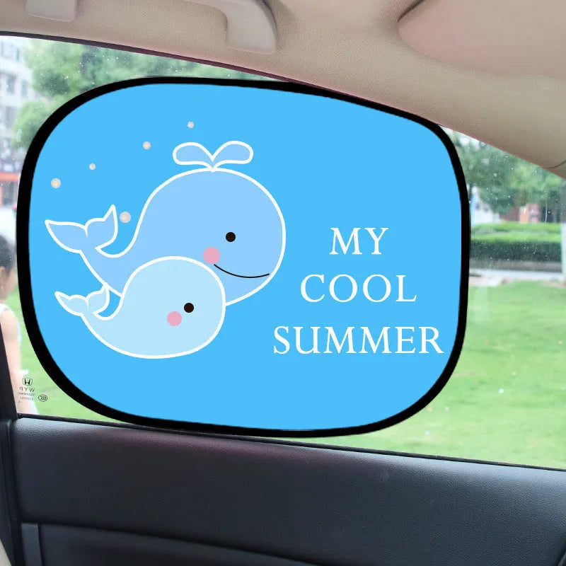 Electrostatic adsorption car side window sunshade pair with animal-themed nylon mesh design