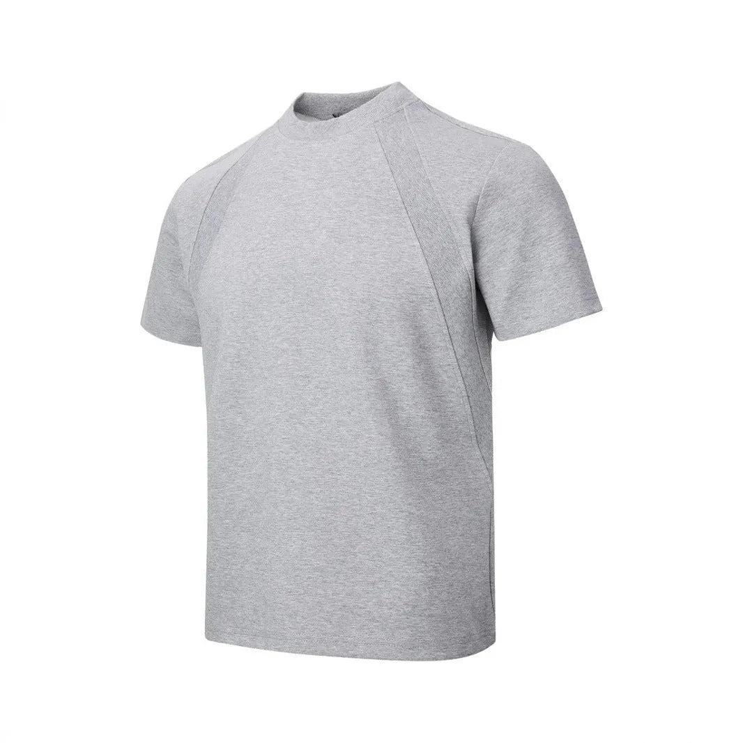 Loose fit short sleeve top with air layer stitching detail in black, grey, or white.