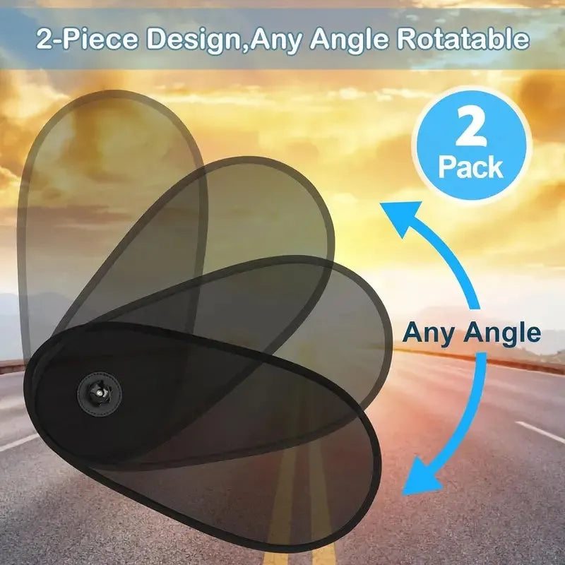 Black breathable car window shade with suction cups stretched across a car side window