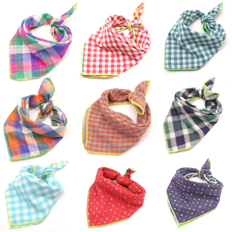 Plaid double sided cotton pet scarf 45x45cm for small dogs and cats