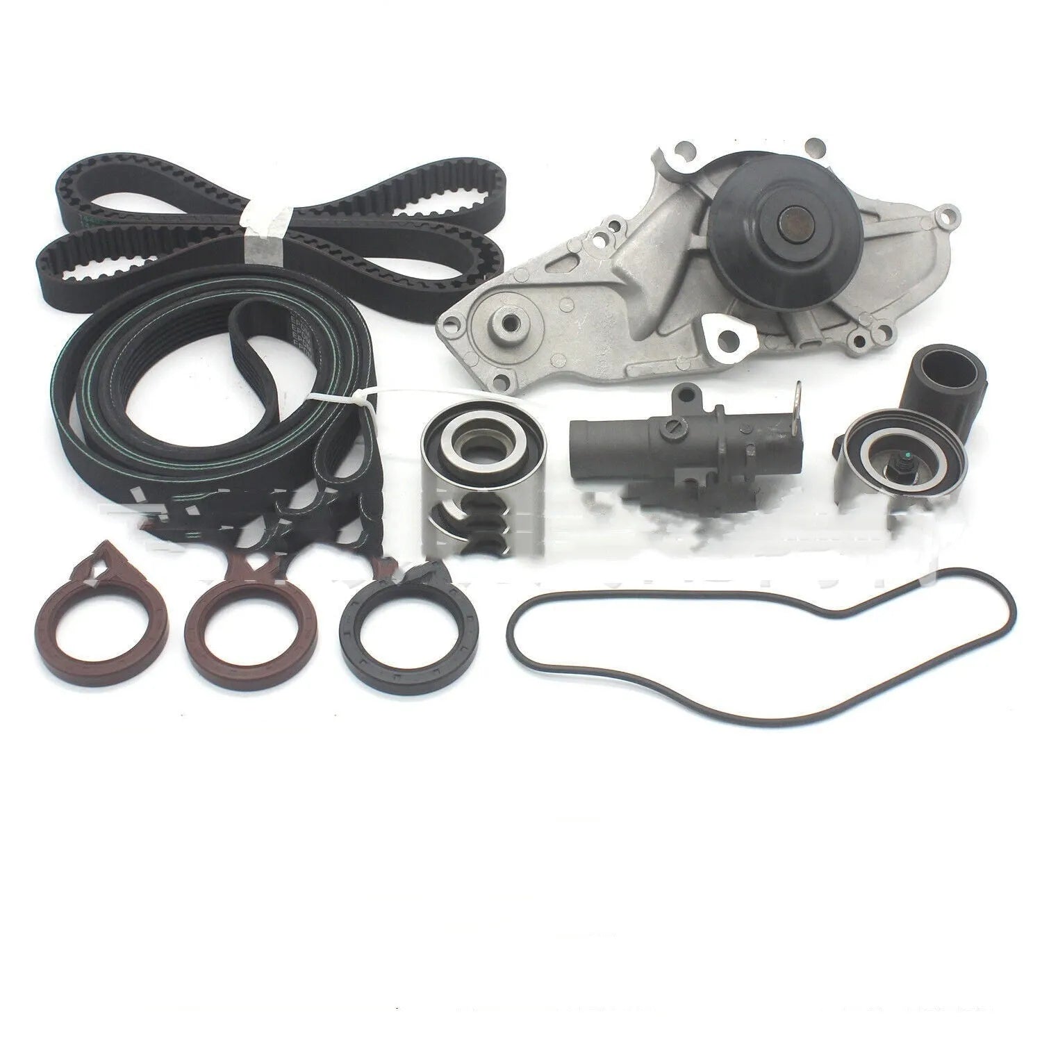 Metal belt and water pump assembly kit for automotive cooling systems measuring 28×18×16 cm