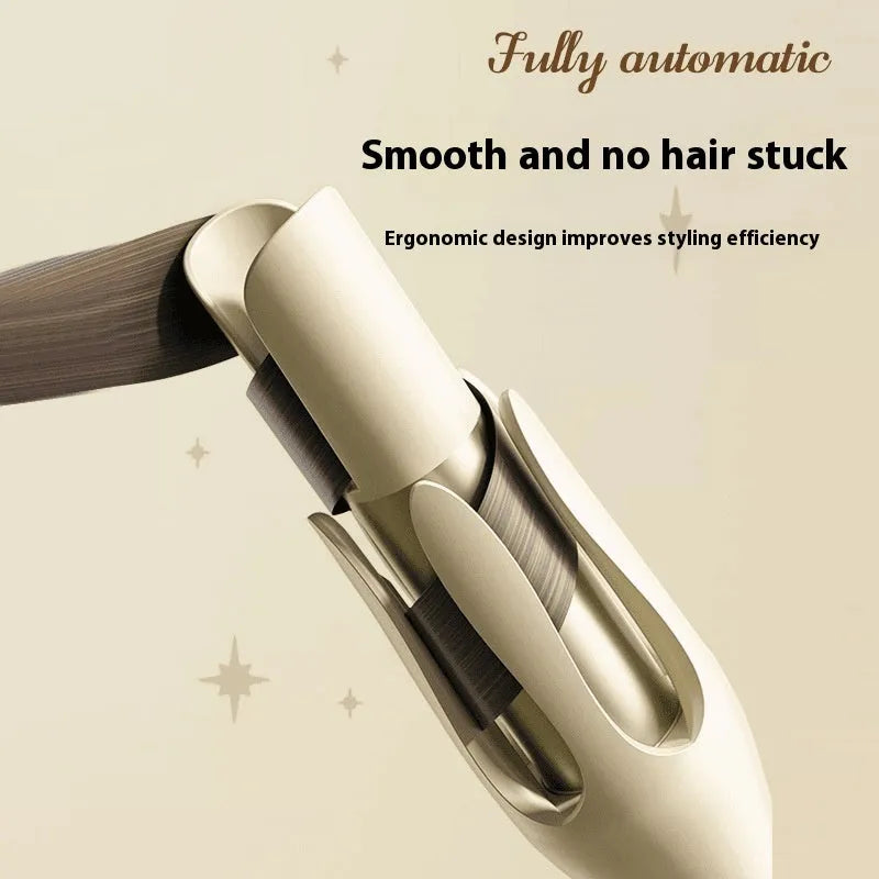 White and purple automatic hair curler with 32mm barrel and international plug adapters
