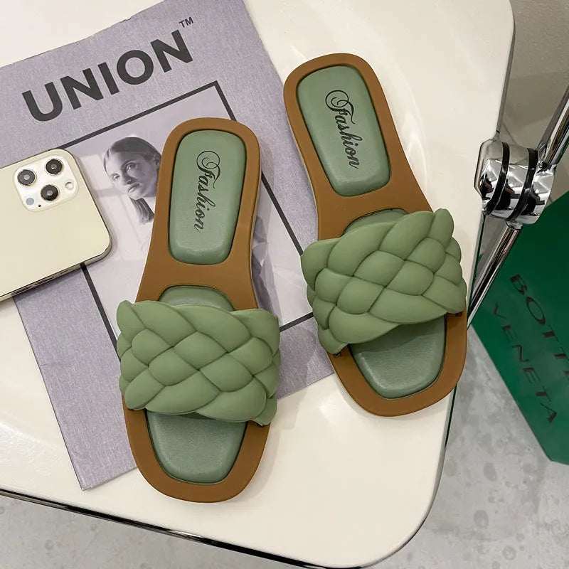 Women's plaid pattern PVC beach sandals with a thick anti-skid sole in multiple colours.