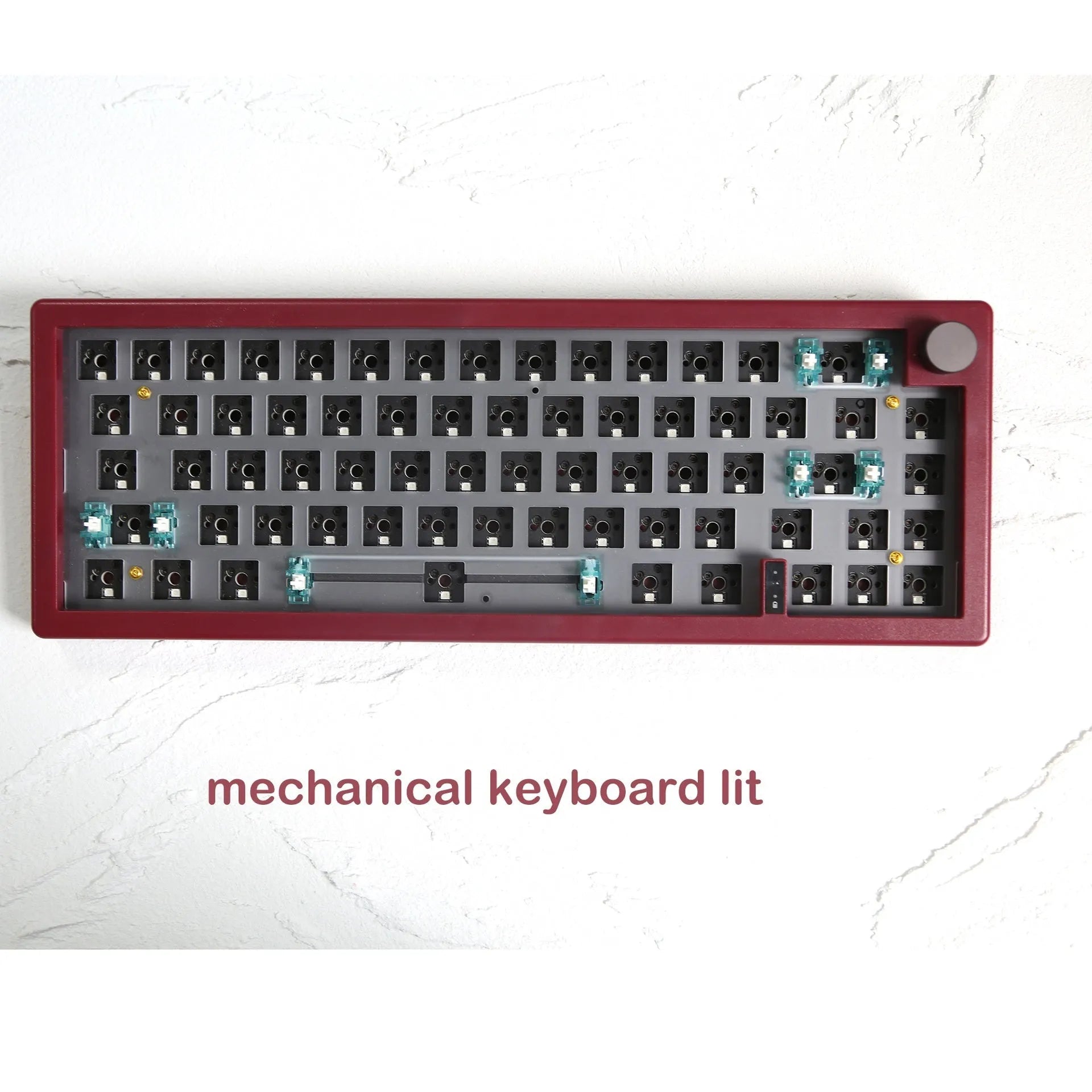 DIY hot plug RGB mechanical keyboard kit components showing PCB, case, and USB cable.
