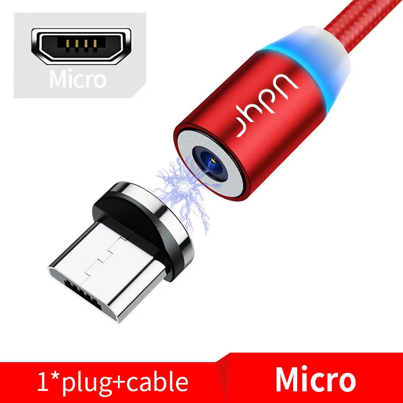 Magnetic data cable with interchangeable heads for iPhone, Android and USB-C devices