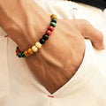 Natural stone bead bracelet with ethnic styling and lava stone components for essential oils