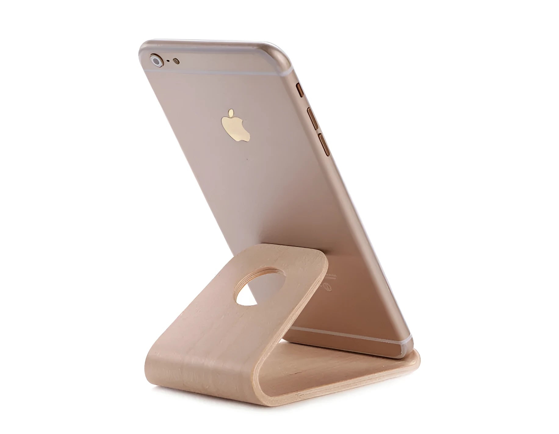 Handmade wooden iPhone stand in walnut or white maple wood for Apple devices