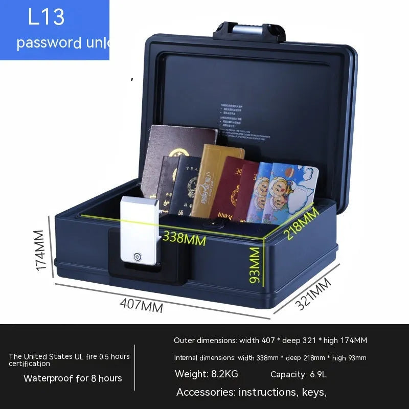 Compact L12 model mechanical safe box made from grey youjingang steel.