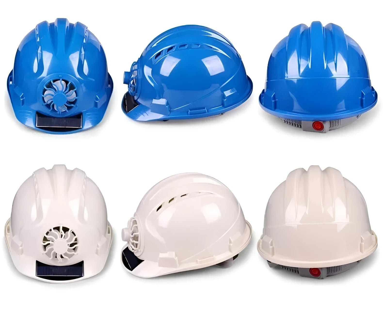 PE solar fan sunshade helmet in blue for construction workers with automatic cooling ventilation