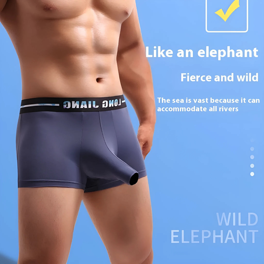 Men's ice silk trunk open boxer shorts in solid colours showing mid waist design