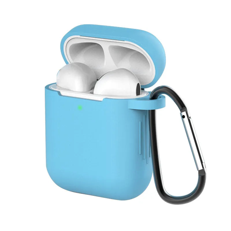 Silicone clamshell case for Apple AirPods 1 and 2 in multiple colour options on a white background.