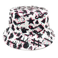 A retro bucket hat with a musical note pattern print, shown in a dome crown style.