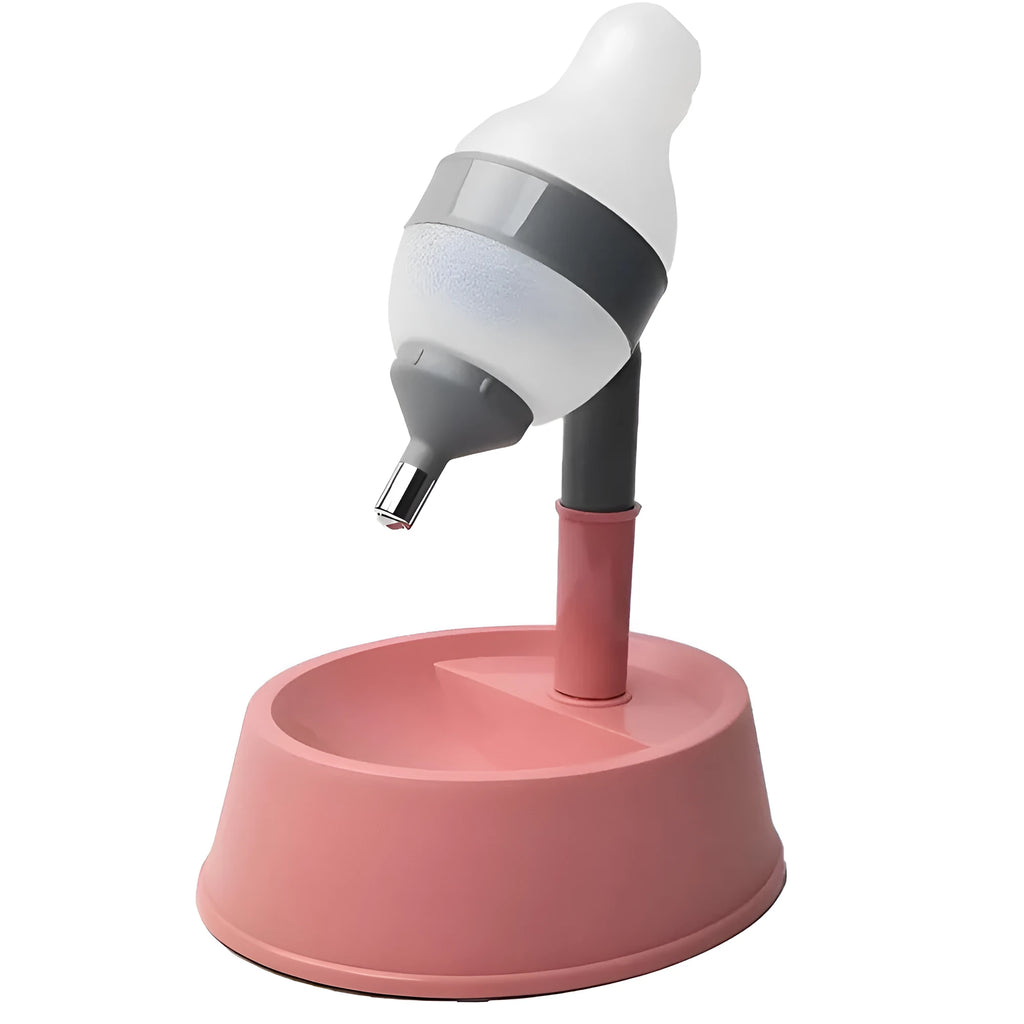 Green adjustable height pet water dispenser with detachable pole and ball-tip drinking nozzle.
