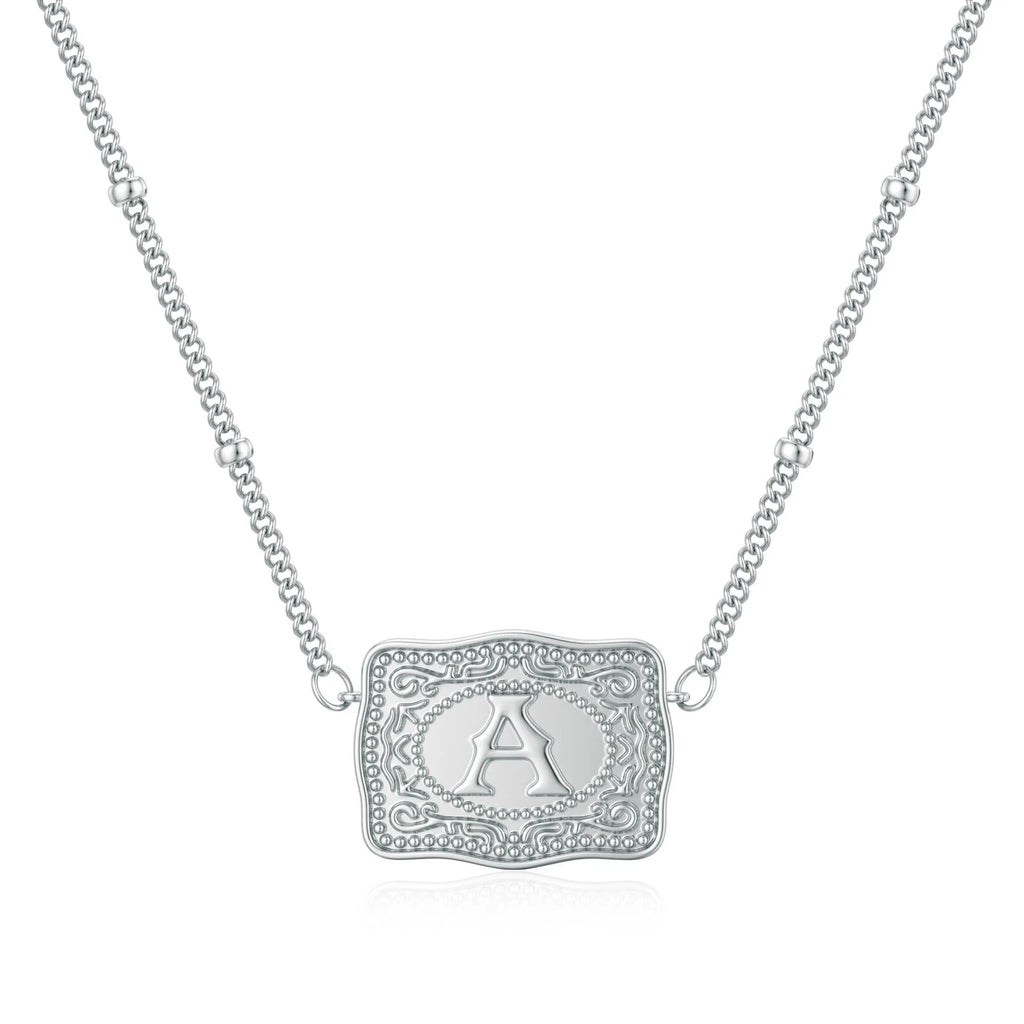 Copper European and American letters pendant necklace on a chain with gold electroplated finish.