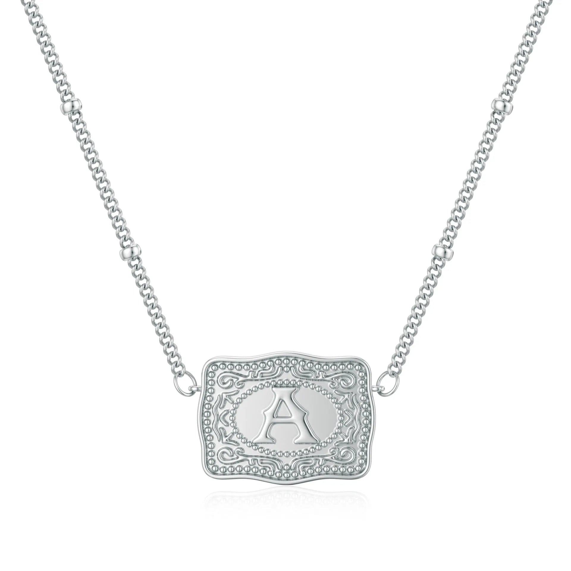 Copper European and American letters pendant necklace on a chain with gold electroplated finish.