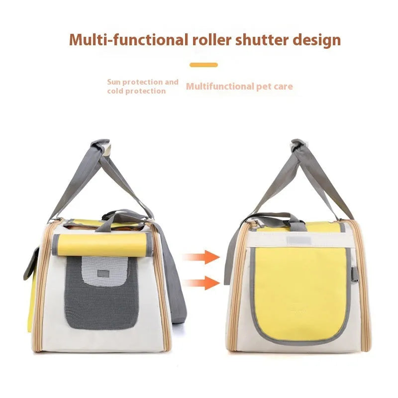 Foldable canvas pet shoulder bag in black, showing large capacity and single strap design.