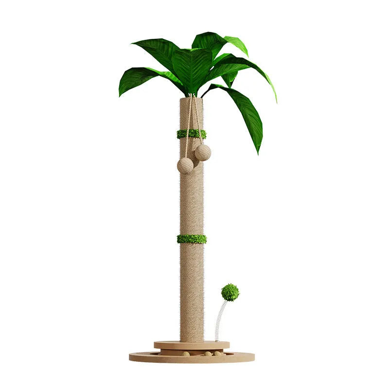 Vertical cat climbing frame with hemp rope scratching columns in canna colour