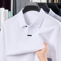 Men's loose fit cotton polo shirt with long sleeves and asymmetric lapel in multiple colours