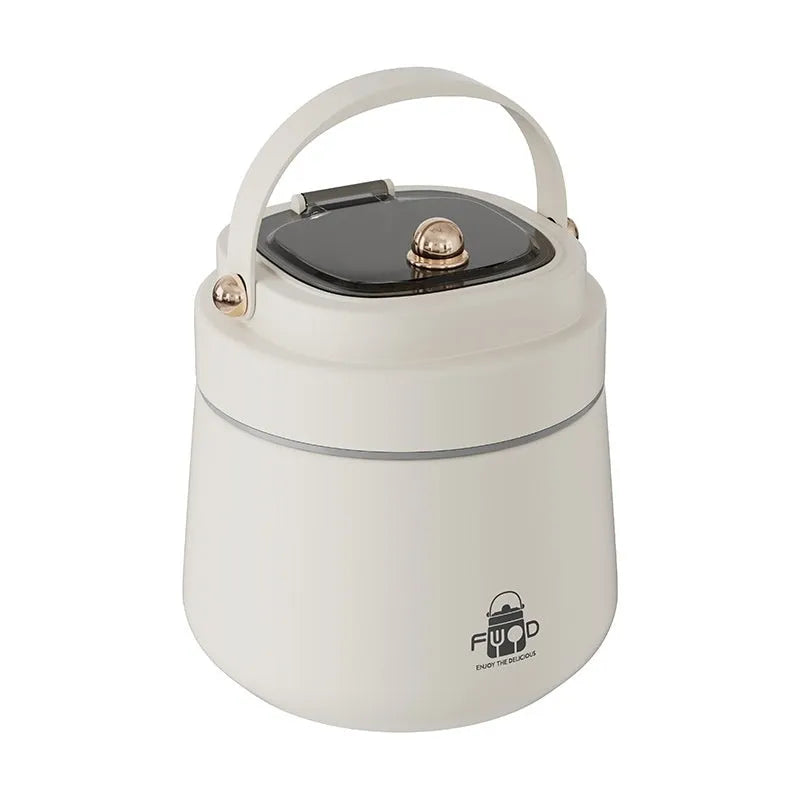 304 stainless steel extra long insulated lunch box in beige with utensils and thermal bag
