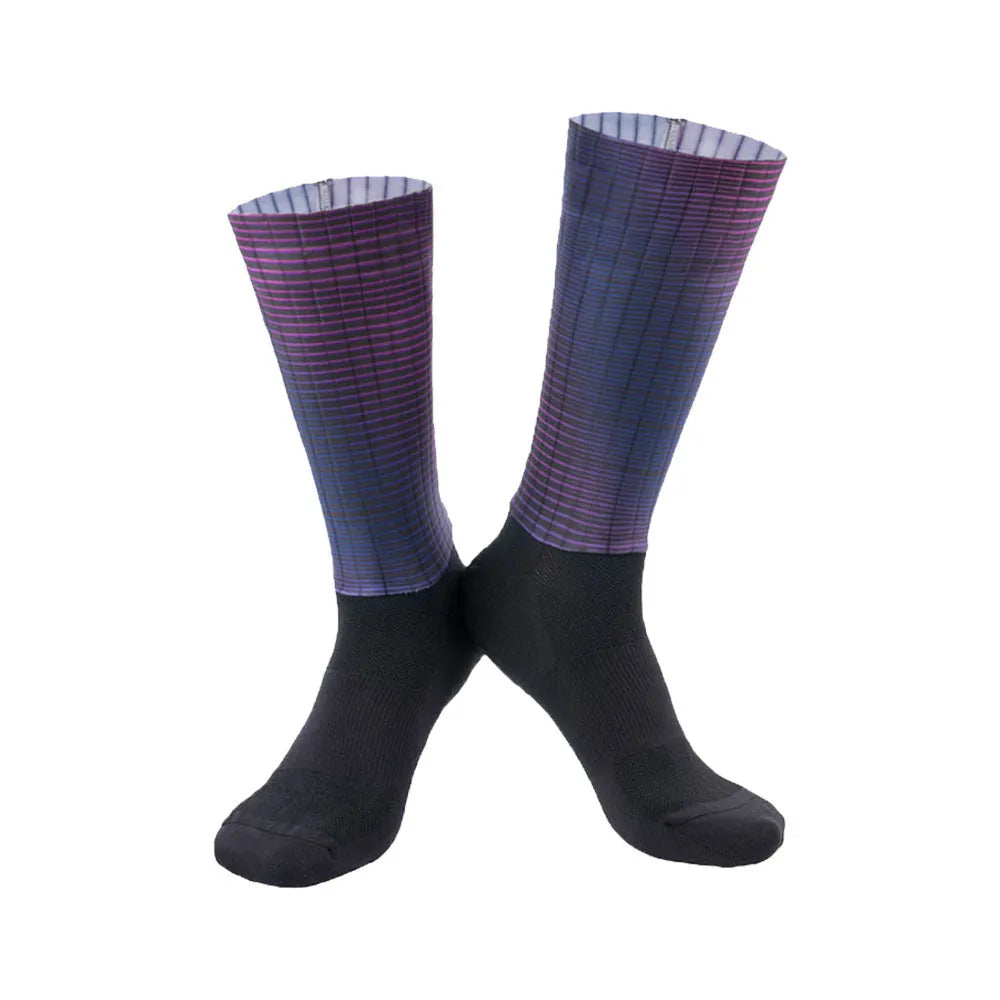 A pair of breathable athletic sports socks for cycling and running, shown in one of six available colours.