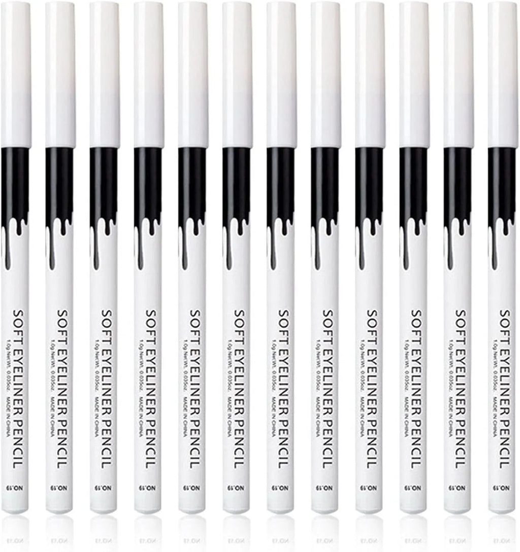 12 piece white and black waterproof eyeliner pencil set with sharpener for eyebrows, eyeshadow and lip lining