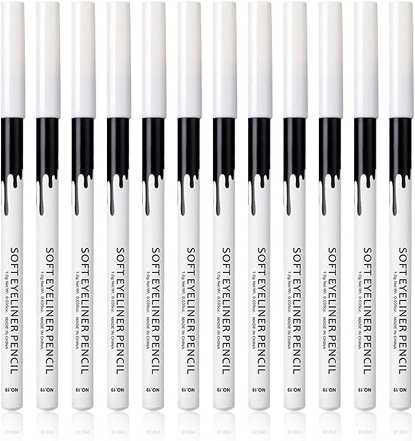 12 piece white and black waterproof eyeliner pencil set with sharpener for eyebrows, eyeshadow and lip lining