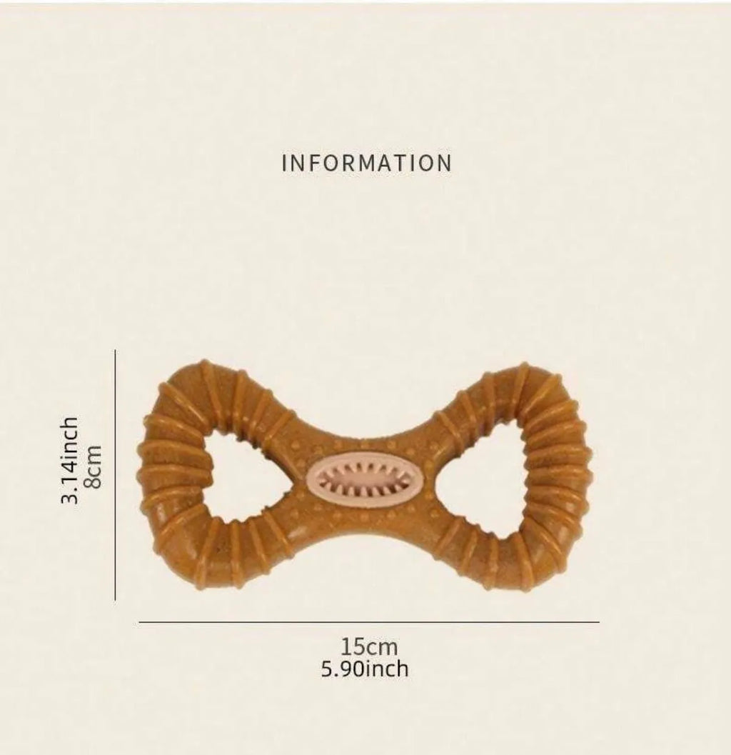 Dog chew bone toy showing 8shape and Y shape configurations for teeth cleaning and interactive play