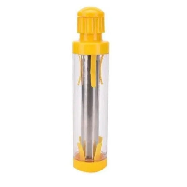 Yellow corn stripper kitchen tool with stainless steel blades for removing kernels