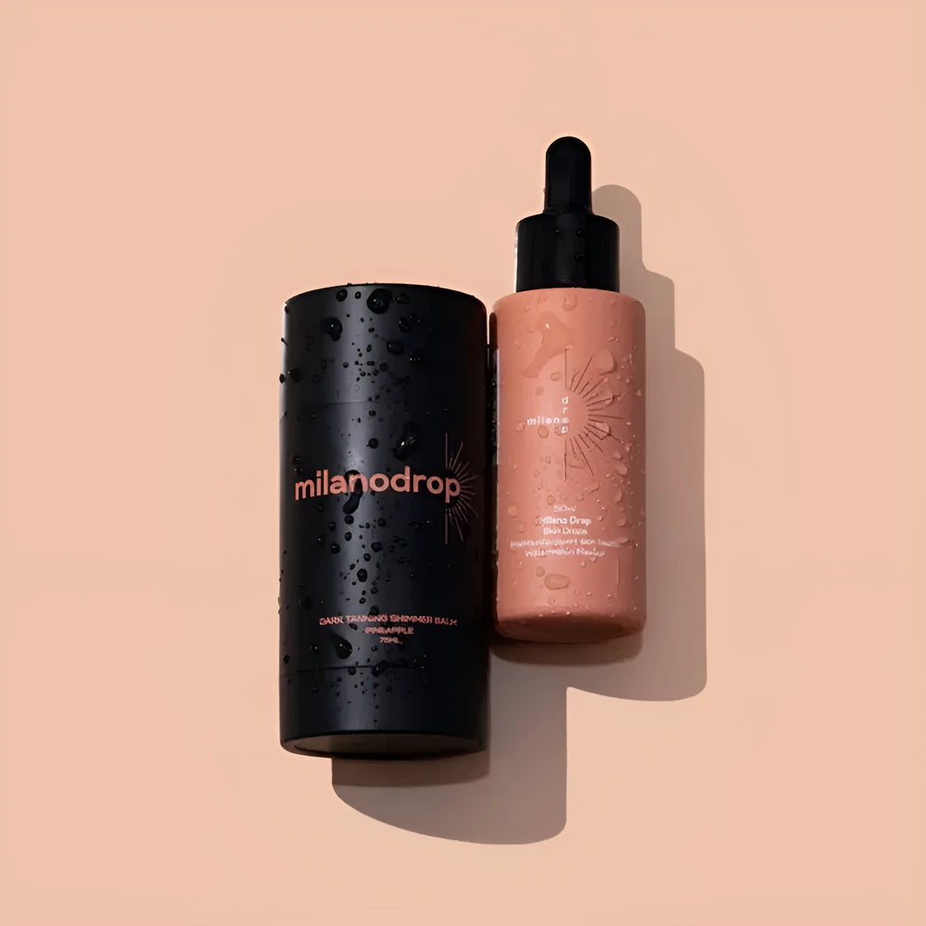Matte sun tanning black liquid set with 50ml tanning drops and 75ml flash cream bottles