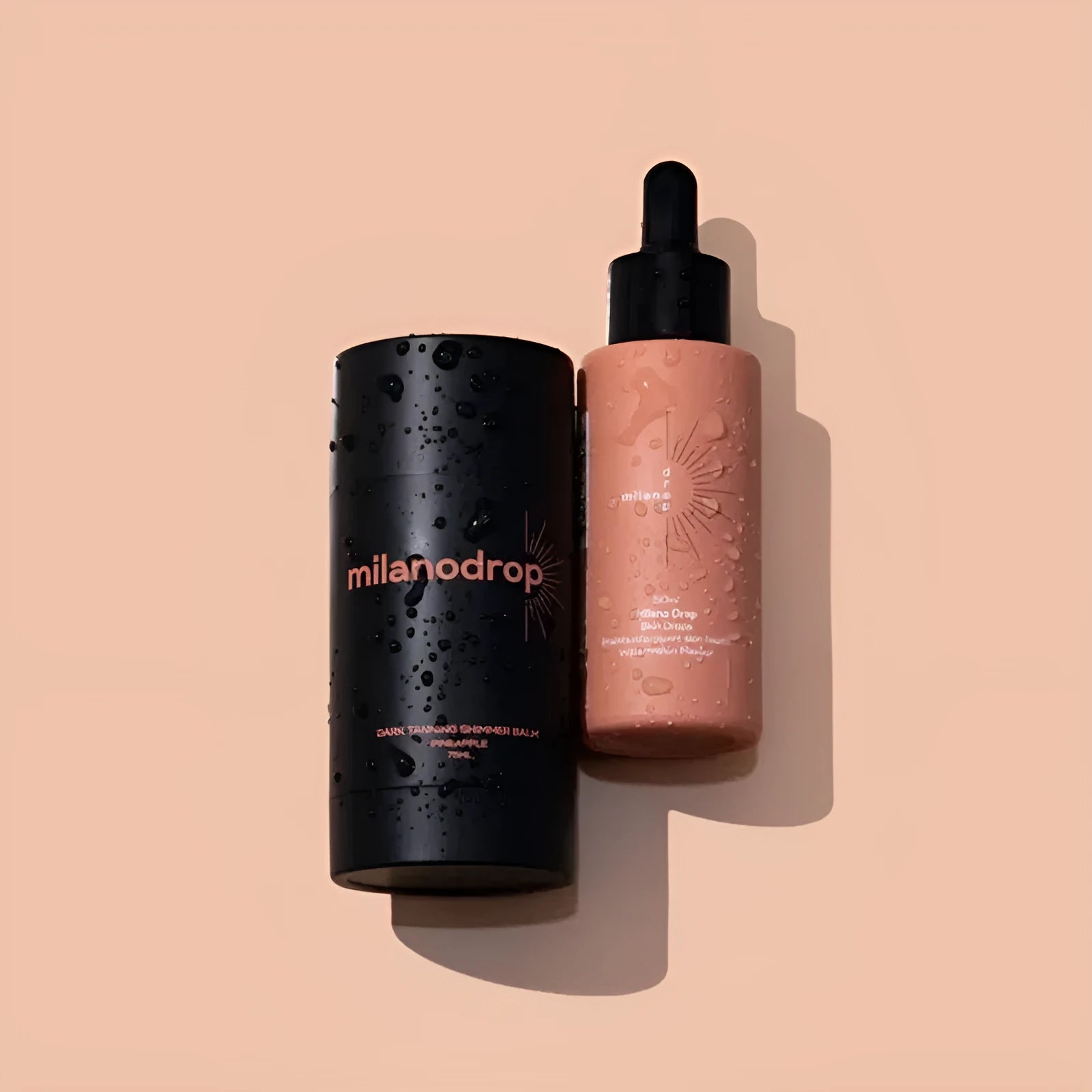 Matte sun tanning black liquid set with 50ml tanning drops and 75ml flash cream bottles