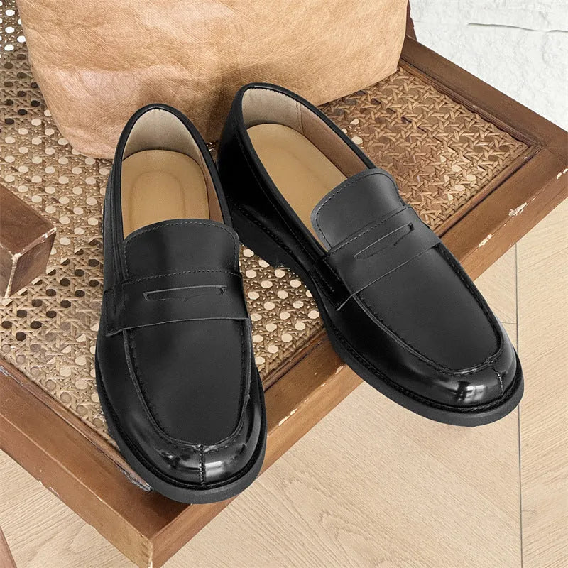 Men's classic black slip-on derby shoes with height-increasing insole, microfiber upper, rubber sole
