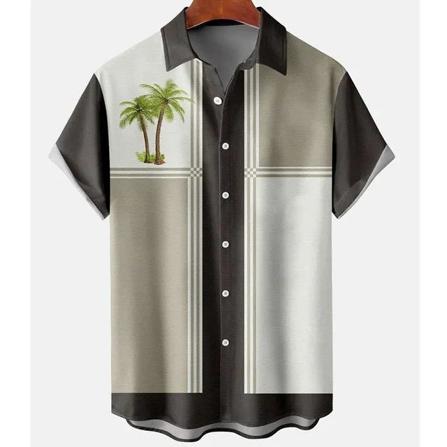 Men's slim fit short sleeve shirt with 3D floral pattern in lightweight polyester fabric