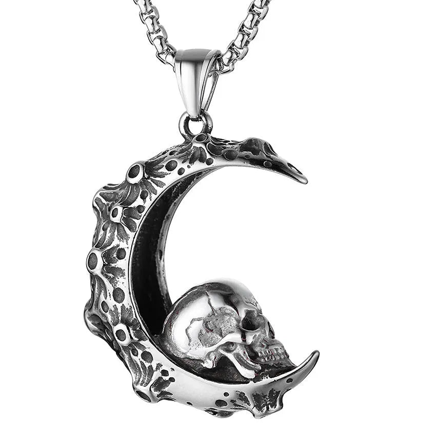 Men's silver electroplated alloy pendant necklace with six design options on stainless steel chain