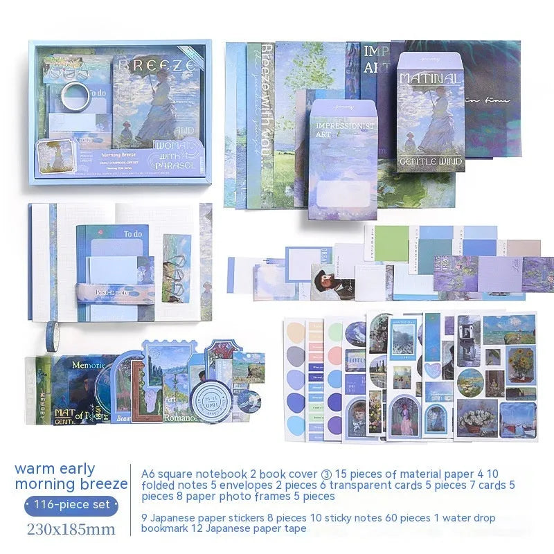 A6 grid creative journal gift box with retro plaid design containing notebook, material paper, notes, envelopes and decorative stationery