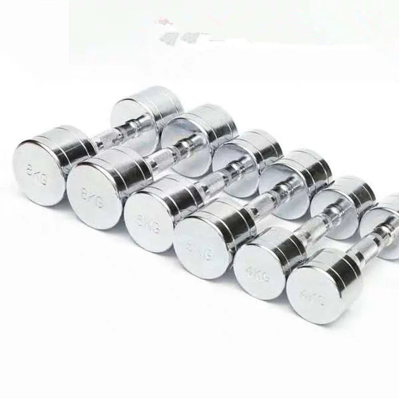Silver pure steel electroplated dumbbell on grey background