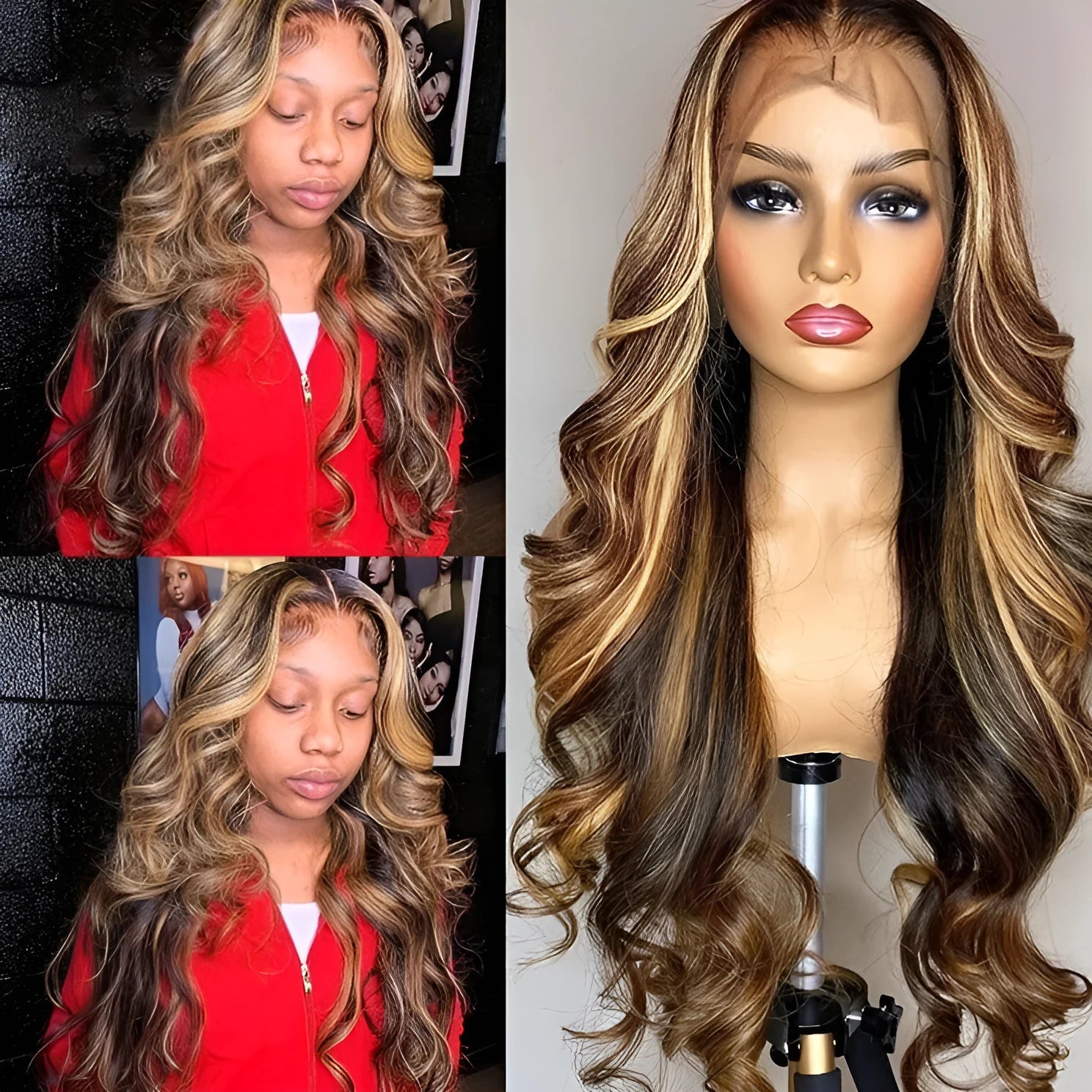 Front lace synthetic wig with 134 gradient colour long curly hair and side bangs