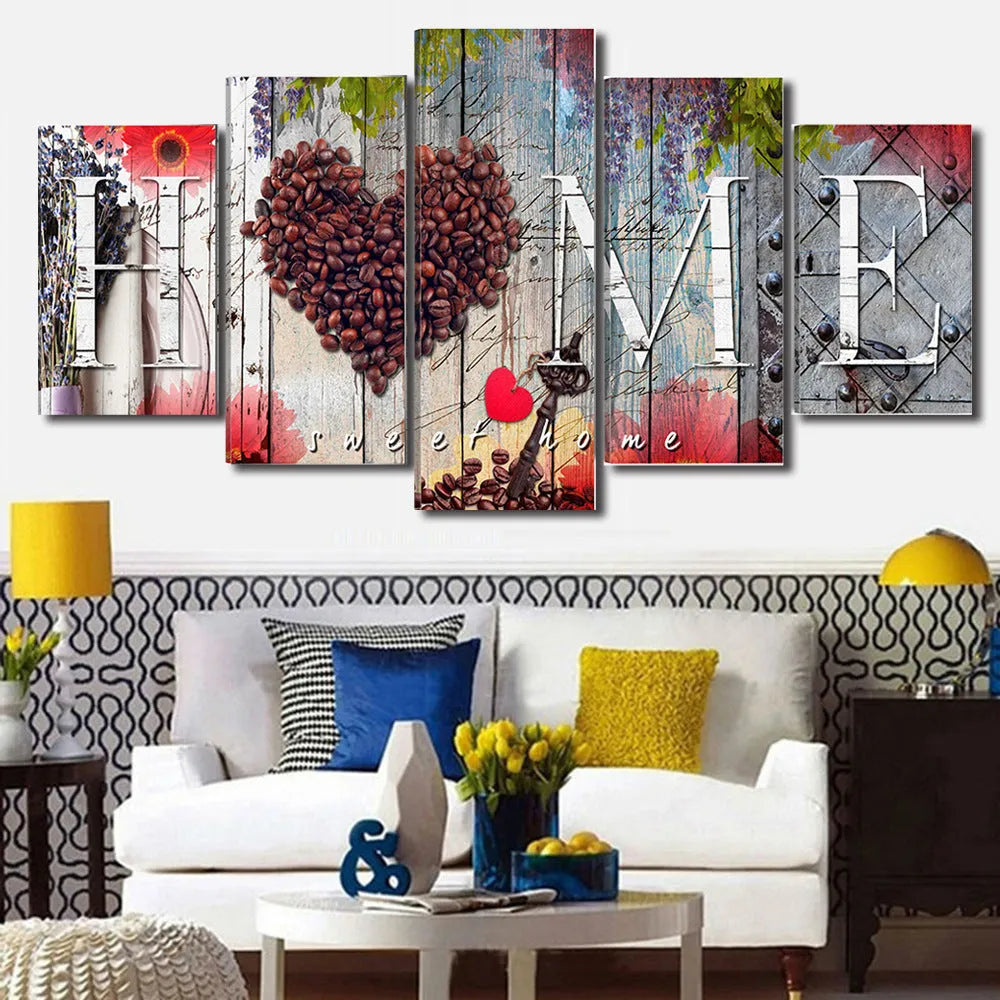 Red oil painting canvas panel set showing multiple artwork pieces in different dimensions
