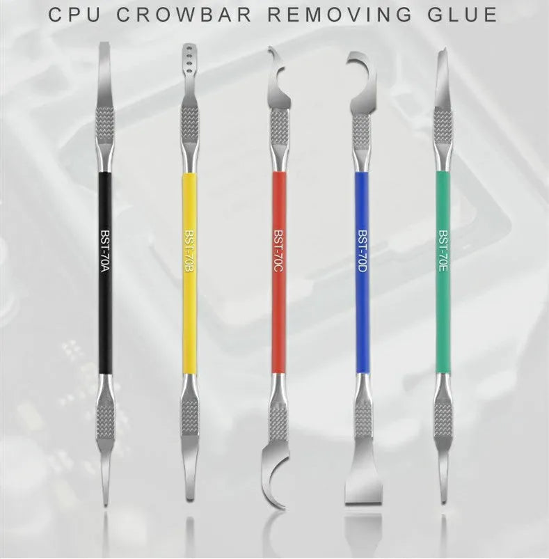 Five-piece stainless steel disassembling and removing plastic tool knife set from the Crowbar series.