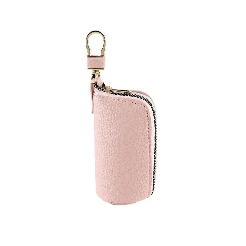 Men's PU key case organiser with zipper closure in black, grey, or pink colours