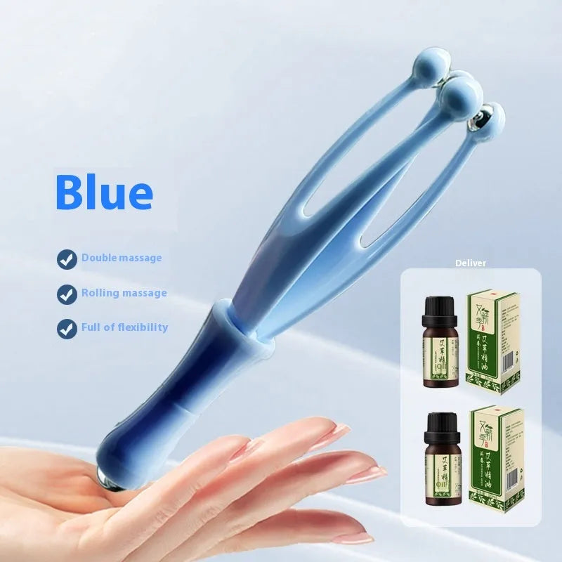 Blue and white finger massager with steel ball rollers for hand joint care