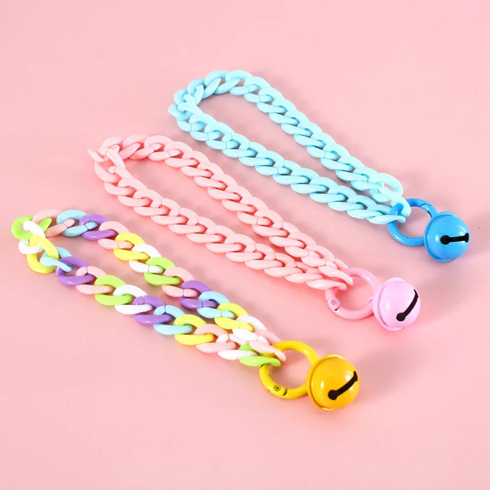 Macaron candy colour plastic pet collar in chain blue, pink, and mixed colours with adjustable S and M sizes