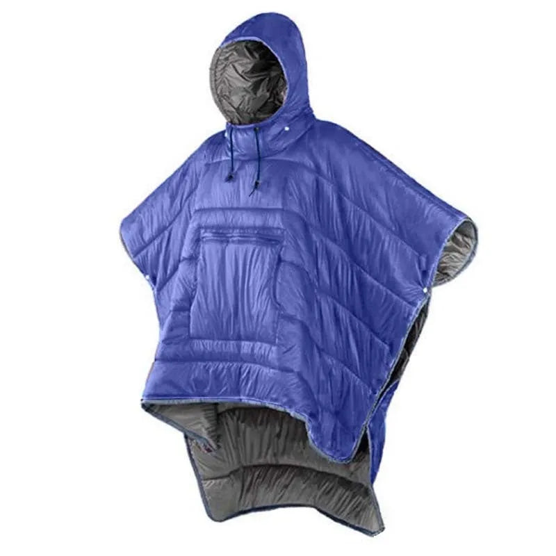 Army green outdoor cloak sleeping bag convertible to wearable blanket for camping