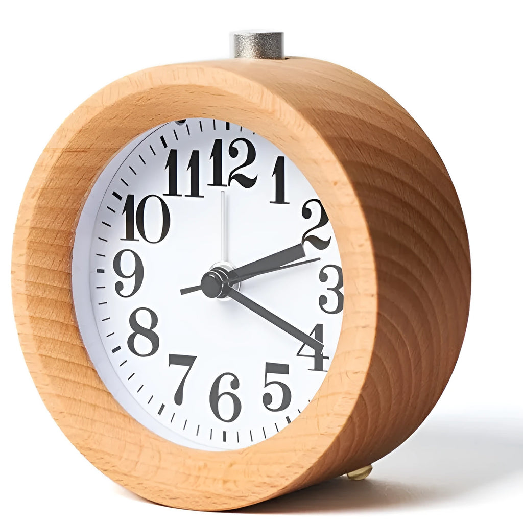 Solid beech wood silent alarm clock with 4-inch display and snooze function