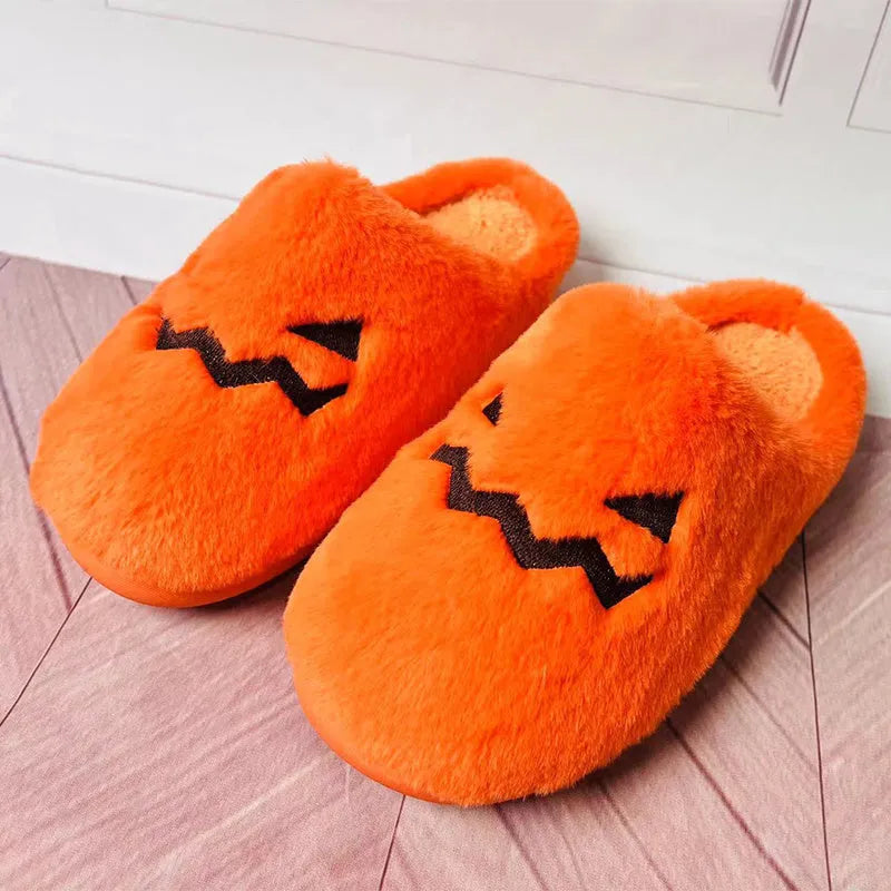 Orange pumpkin slippers with coral velvet upper and PVC sole
