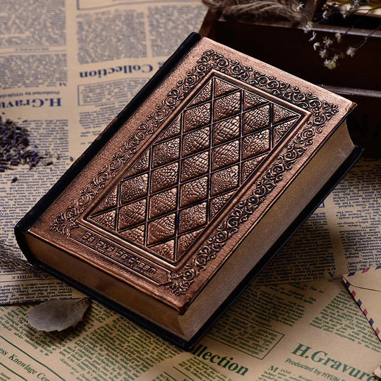 Embossed faux leather A5 notebook with three-dimensional texture in bronze or black gold colour