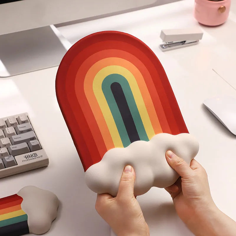 Silicone wrist support mouse pad and keyboard rest set with pastoral cloud pattern in chosen colour